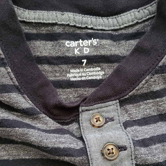 Carter's Boys 7 Black And Gray Striped Kids Shirt Buttons Back To School Preppy - Picture 3 of 7